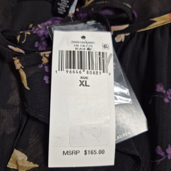 Ralph Lauren Womens Floral Ruffle-Trim Georgette Blouse Black Size XL NWT (26) - Picture 14 of 15